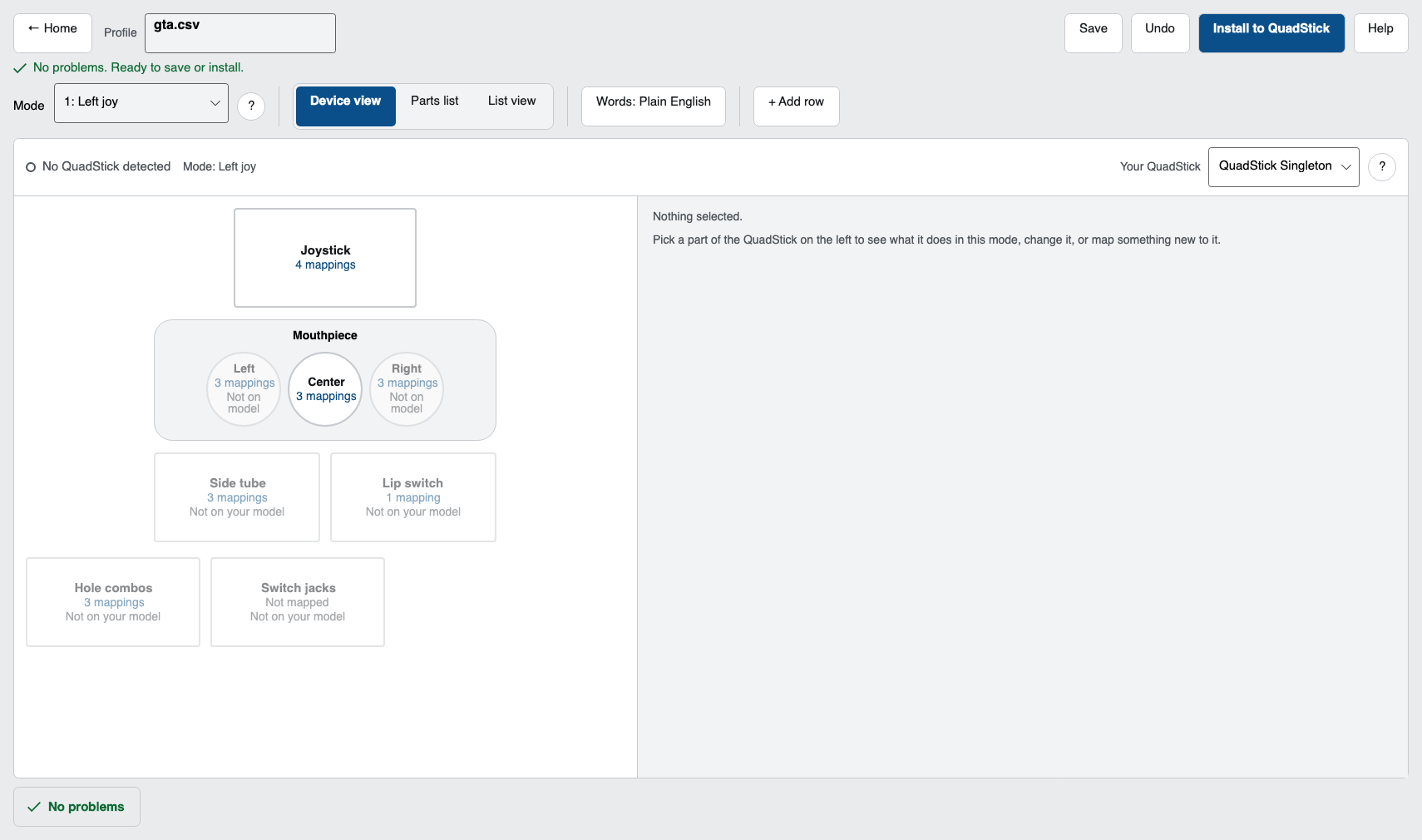 The list view: rows mapping outputs to functions and inputs, with Add row and Delete row controls.
