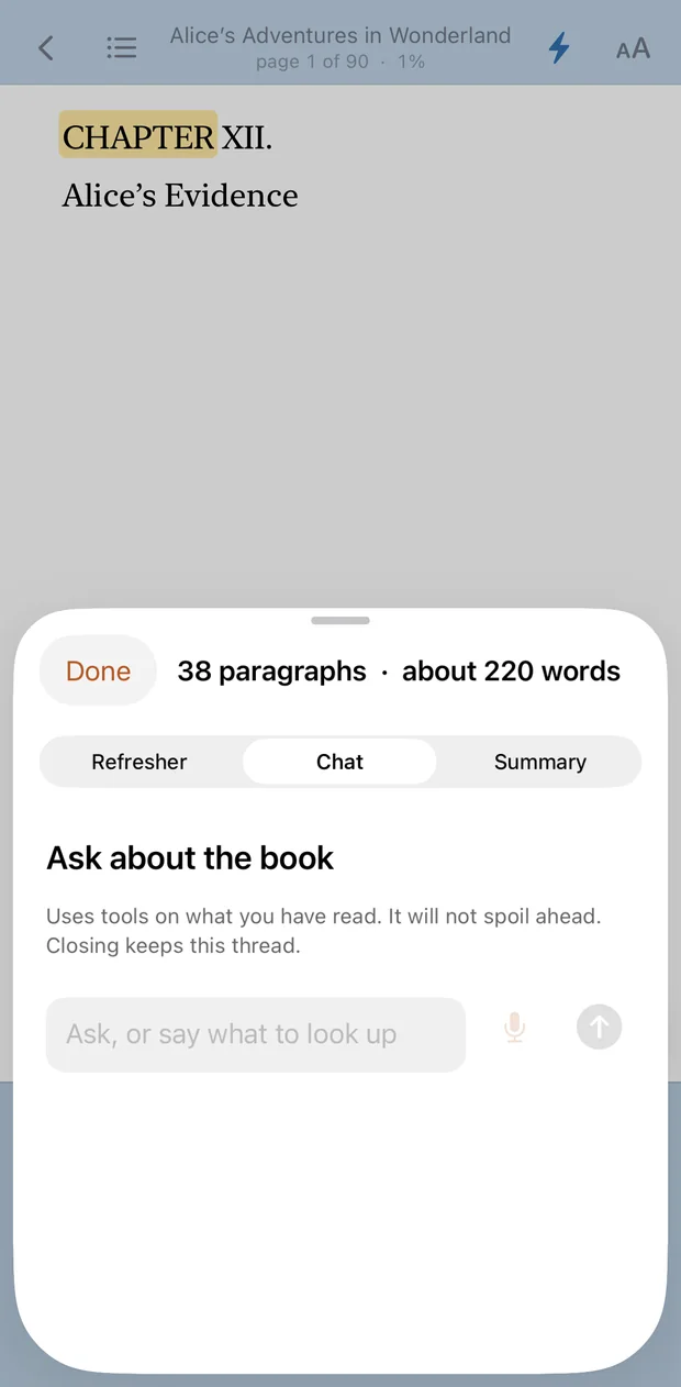 Asking a question about the part of the book already read