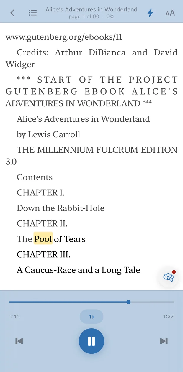 A chapter playing with the current word highlighted