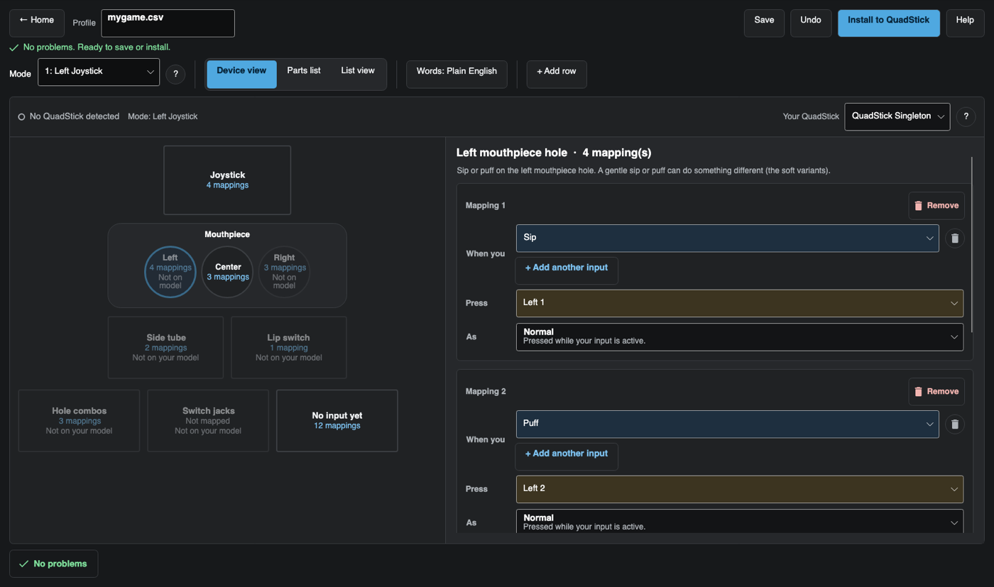 QuadStick Config screenshot
