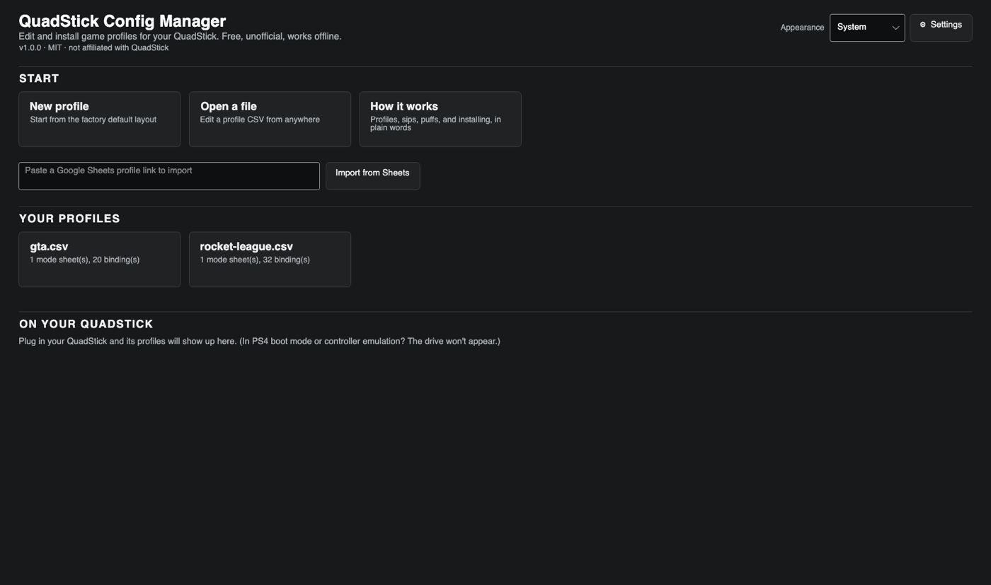 QuadStick Config screenshot