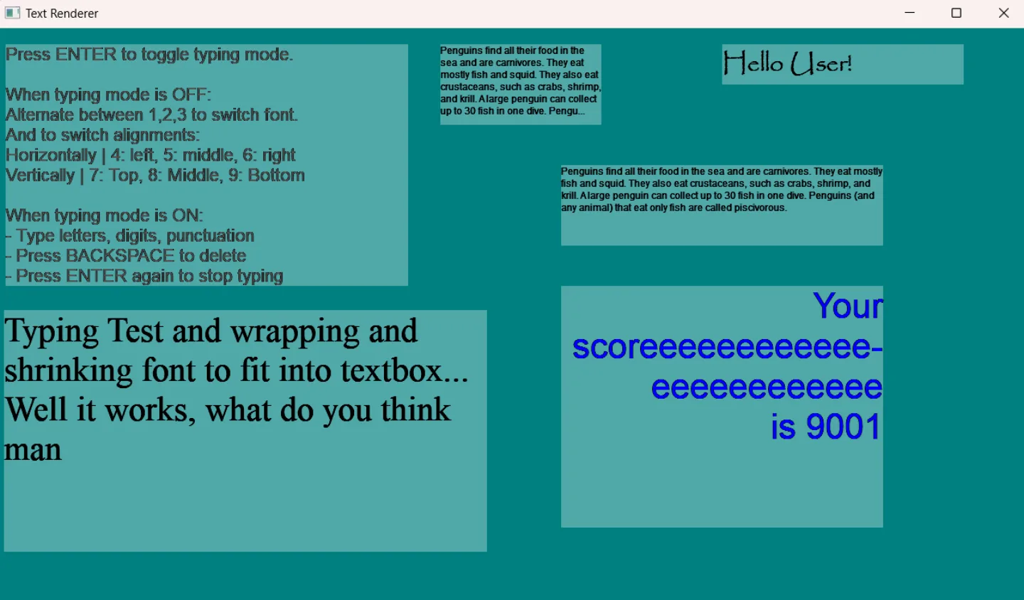 Text renderer drawing screen-space labels from a glyph atlas